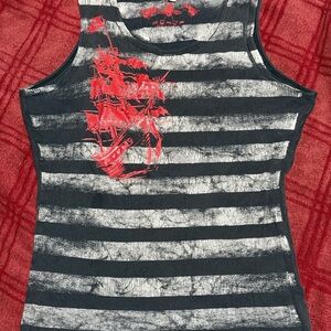 Striped Tank Top with Red Ship Design